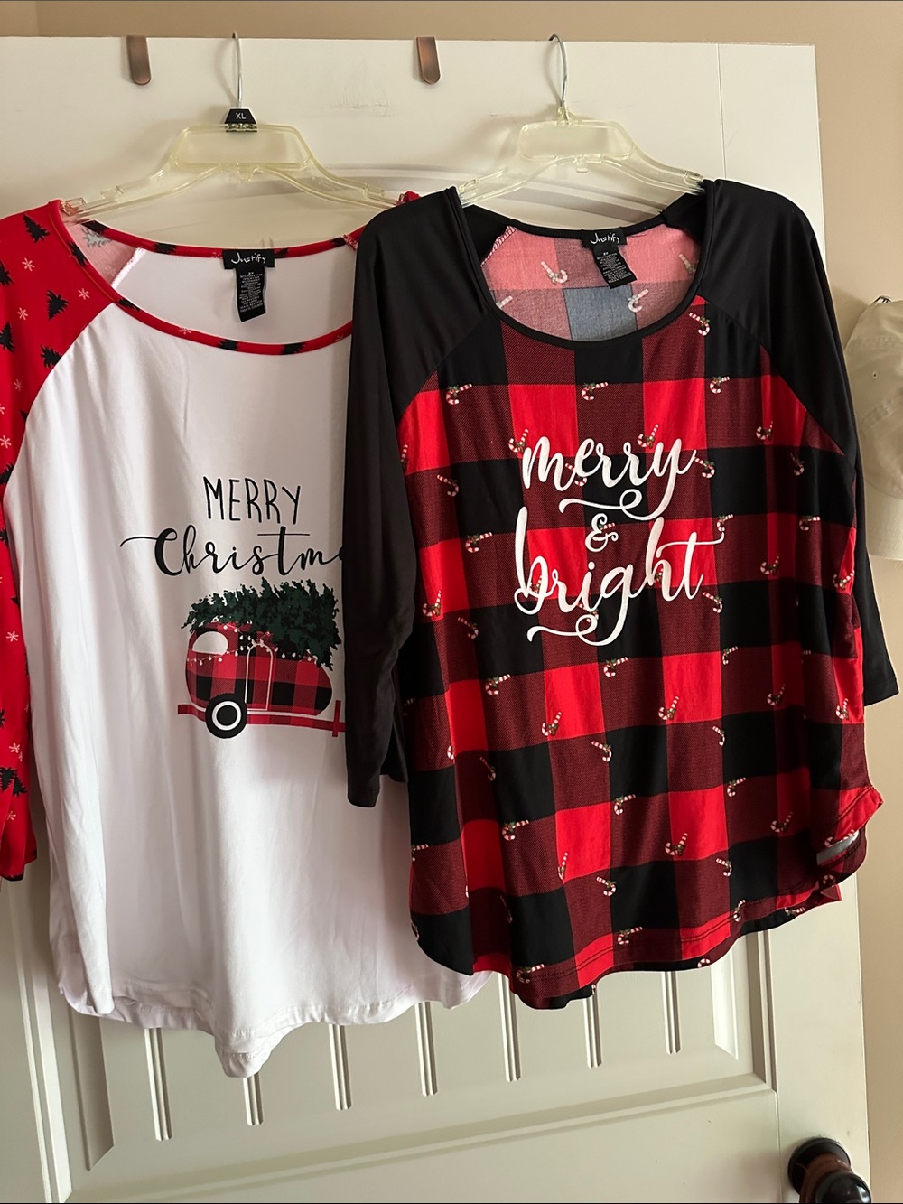 Justify Red & Black Buffalo Plaid Merry & Bright Long Sleeve Tee